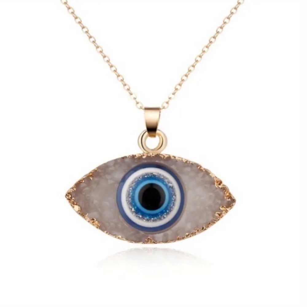 Eye of Horus Pendant Necklace Ivory White Gold Tone Chain Minimalist
